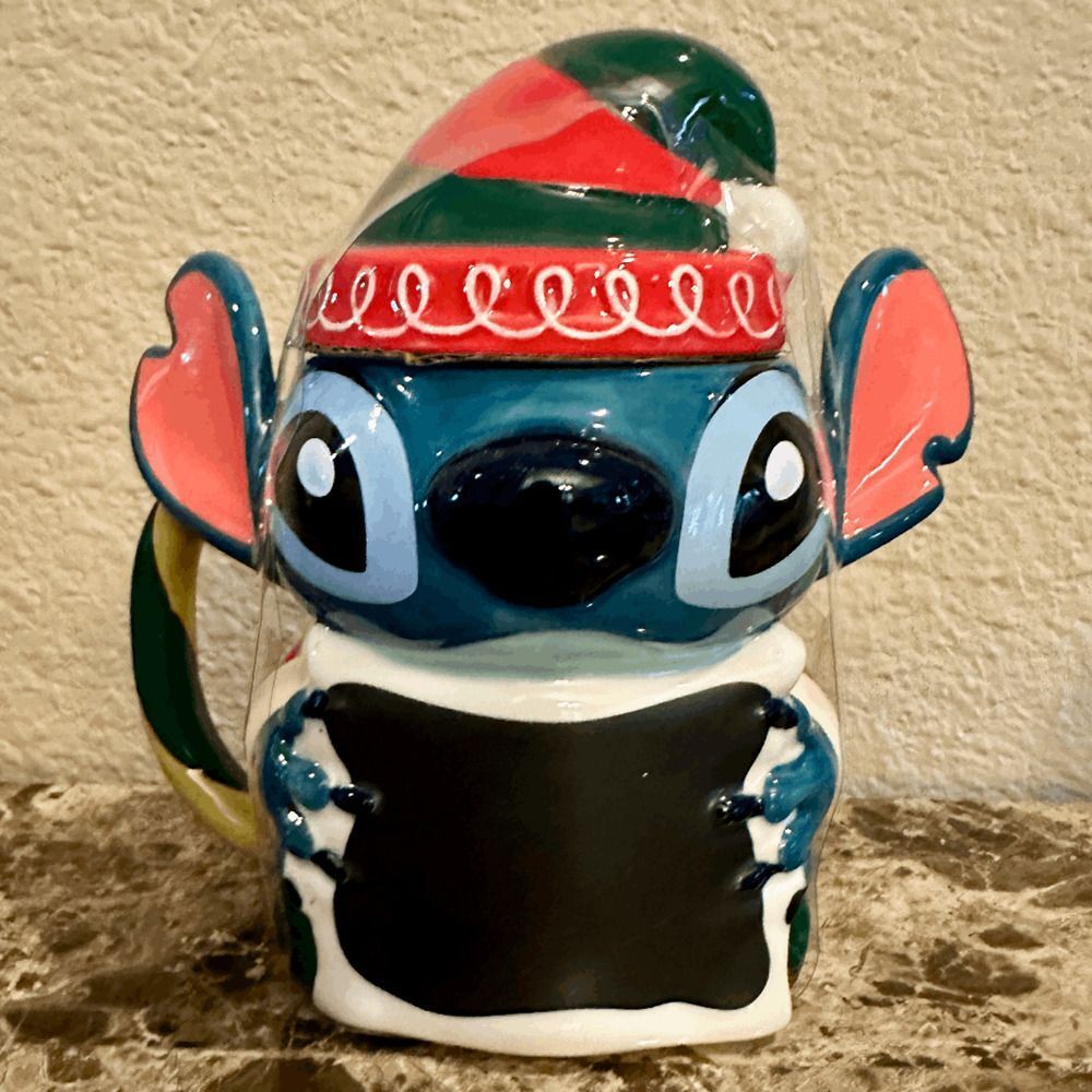 Elf Stitch Holiday Mug & Lid Disney Parks Lilo & Stitch NEW NIB Christmas Santa